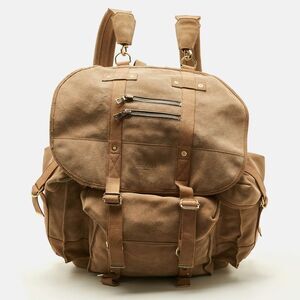 Balmain Beige Suede Drawstring Military Backpack